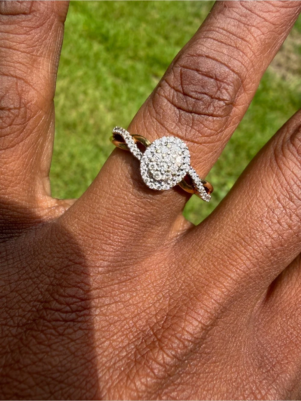 Two-Tone Gold Halo Ring with White Diamonds